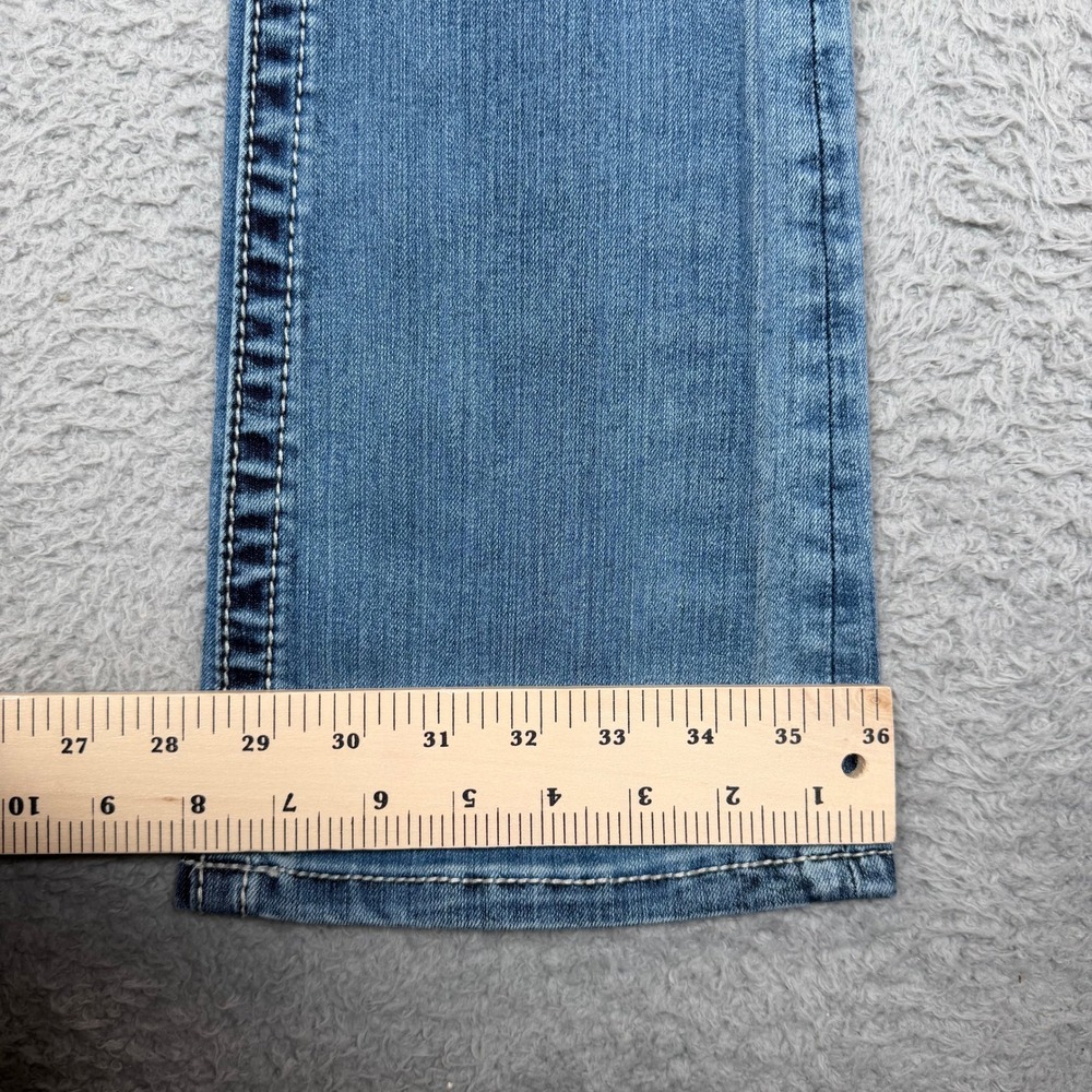 Miss Me Mid-Rise Bootcut Jeans Embellished Wing Pocket Blue Size 25x34 Y2K - Picture 12 of 14